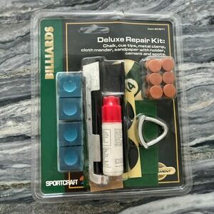 Sportcraft Deluxe Billiard Repair Kit 01971 Chalk Cue Tips Metal Clamp Cement